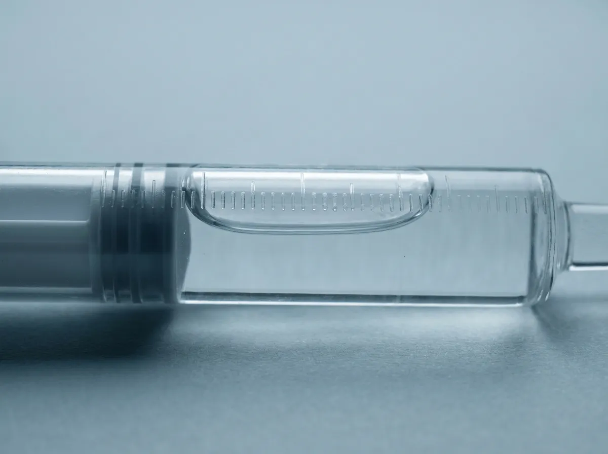 Macro photograph of an insulin syringe barrel showing the graduation marks moulded into the plastic